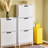 SoBuy FSR177-H-W Vyklápěcí botník se 3 dvířky Botník Úzký botník Bílá 50x130x19 cm