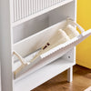 SoBuy FSR177-H-W Vyklápěcí botník se 3 dvířky Botník Úzký botník Bílá 50x130x19 cm